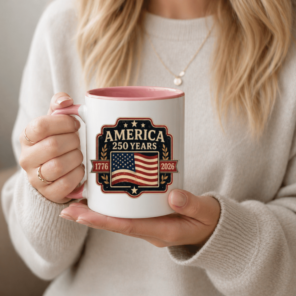Vintage American 250th Anniversary 1776-2026 Patriotic Accent Mug- USA 1776-2026 Independence Day Gift for Men Women - lifestyle view